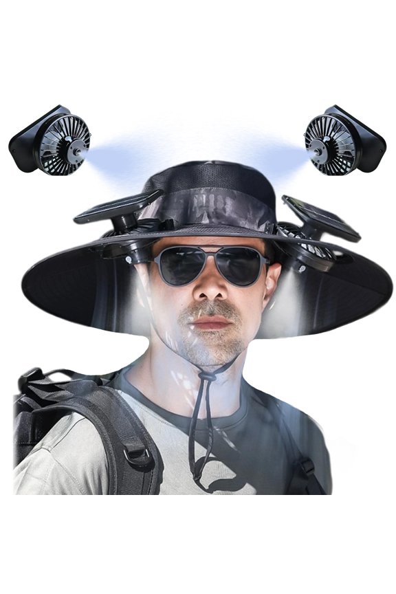 Hat with Fan, Cooling Hats for Men, Solar Fan Wide Brim Hat with Mist Spray, USB Rechargeable Outdoor Cooling Hat for Fishing Hiking