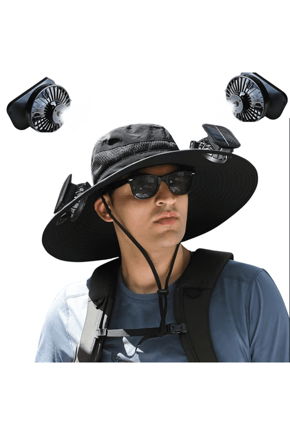 Hat with Fan, Cooling Hats for Men, Solar Fan Wide Brim Hat, USB Rechargeable Outdoor Cooling Hat for Fishing Hiking