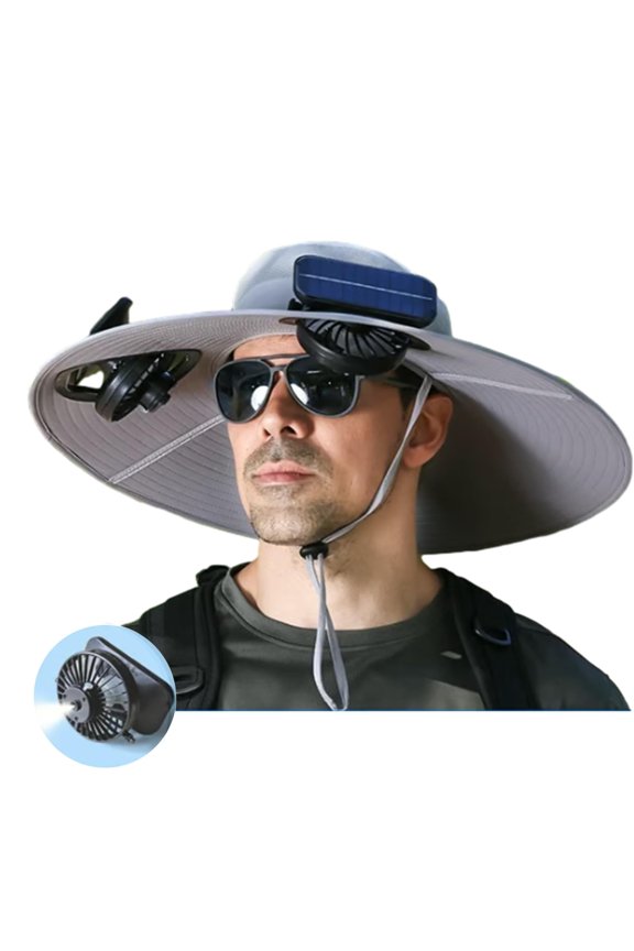 Hat with Fan, Cooling Hats for Men, Solar Powered Wide Brim Hat with Dual Fans and Mist System, USB Rechargeable Outdoor Sun Hat