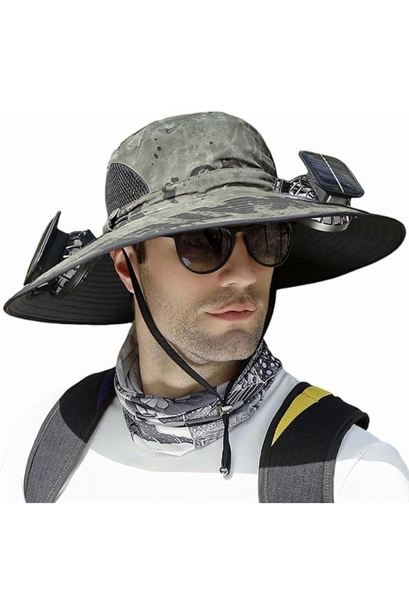 Hat with Fan, Solar Fan Hat, Wide Brim Cooling Bucket Cap