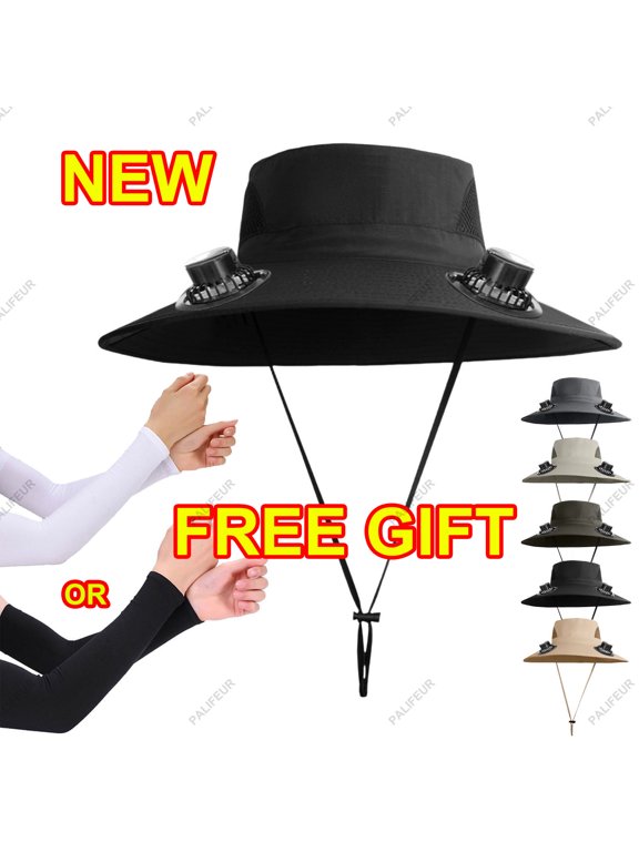 Hat with Fans Solar Power Fisherman Sun Hat Cooling Rechargeable Wide Brim Outdoor Fishing Cap with Ice Sleeves 3 Speed for Men Adults by PALIFEUR