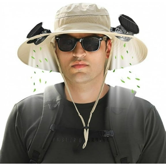 Hat with Fans Solar Power, Wide-Brim Sun Hat with 2 Solar Fan for Men Women, UPF 50  Bucket Fishing Hat with Fan Built in