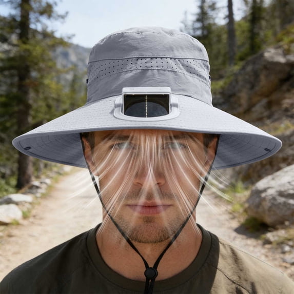 Hat with Fans Solar Powered Fan Hat Mesh Side Panels Detachable Neck Flap Lightweight Cloth Summer Gardening Construction Work Sun Hat