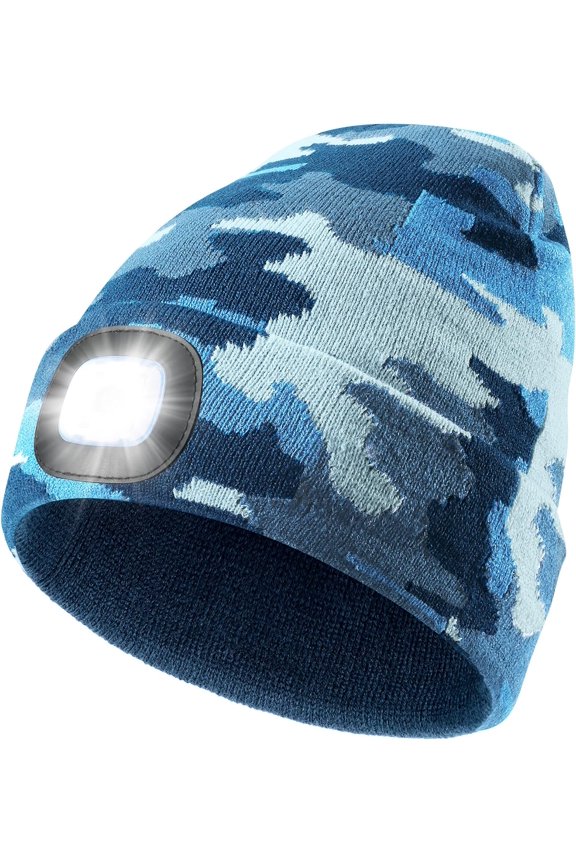 Hat with LED Light, Winter Flashlight Cap USB Rechargeable Headlamp Beanie Unisex Gift for Men Women