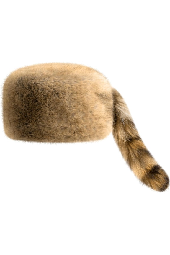 Hat with Tail for Women Men Faux Coonskin Tail Hat Warm Winter Cap for Unisex Cold Weather