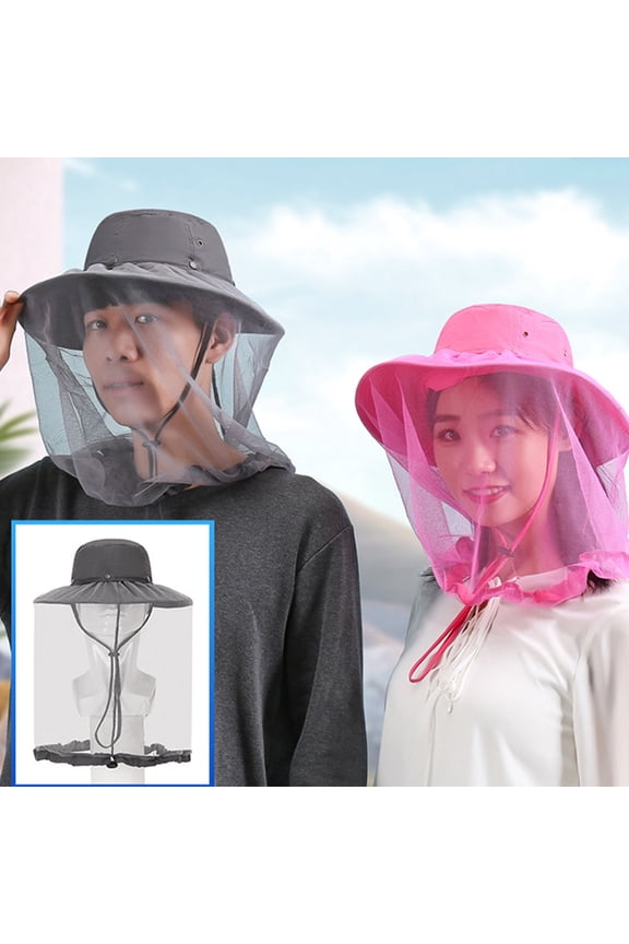 Hat women's summer outdoor sunscreen sun hat veil sun hat cycling cover face cool hat fisherman hat men's fishing hat/rose Red