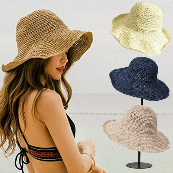 Hat women's summer straw hat tide brand fashion sun hat foldable sun hat sunscreen face big brim hat/Pink