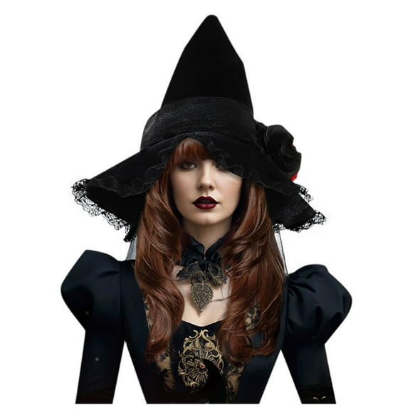 Hat women witch accessory â Gothic witch ponytail hat, Halloween gothic hat with mesh tulle detail, accessory for parties, dressâup or themed events