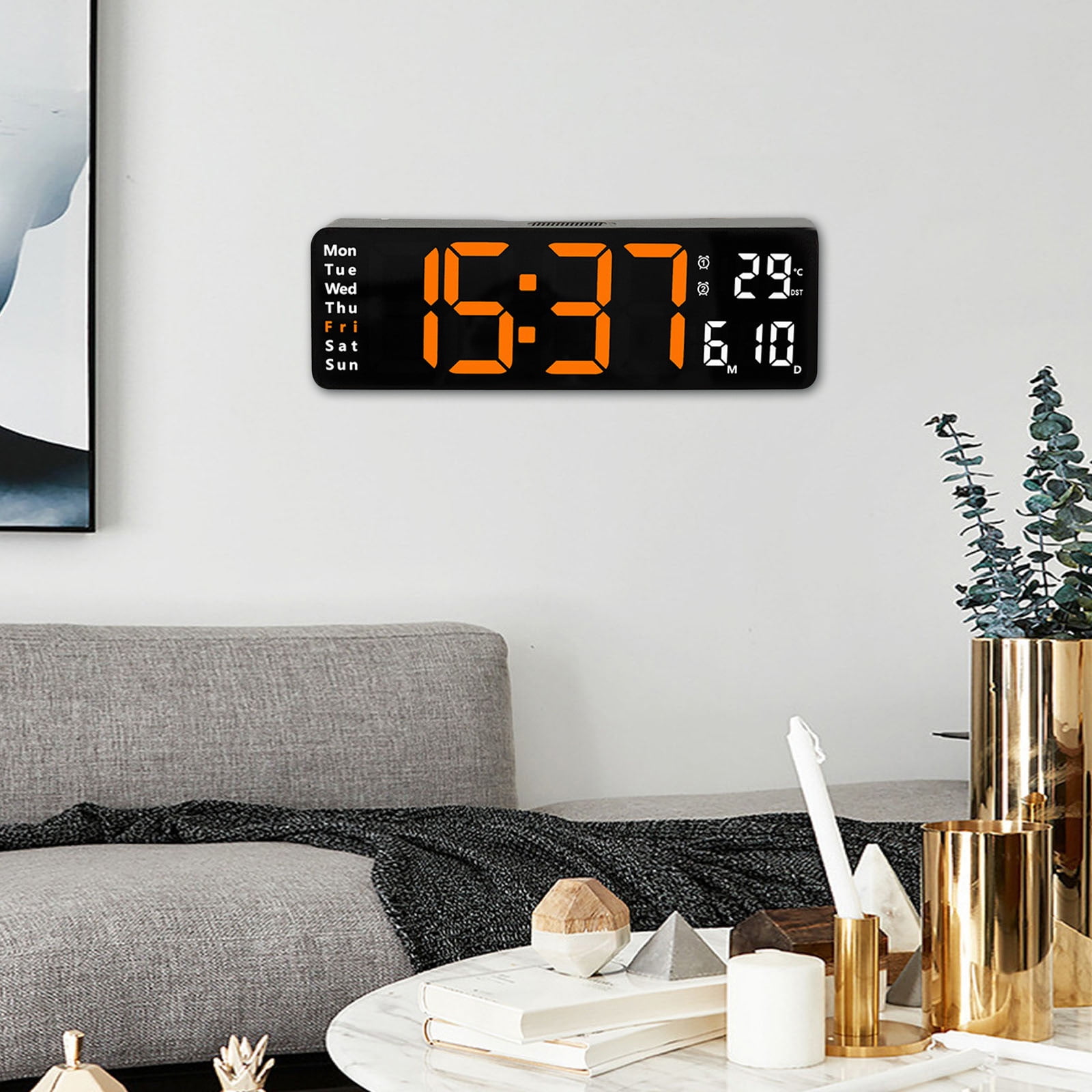 Hatch Alarm Clock Large Led Digital Wall Clock Temperature Date Day