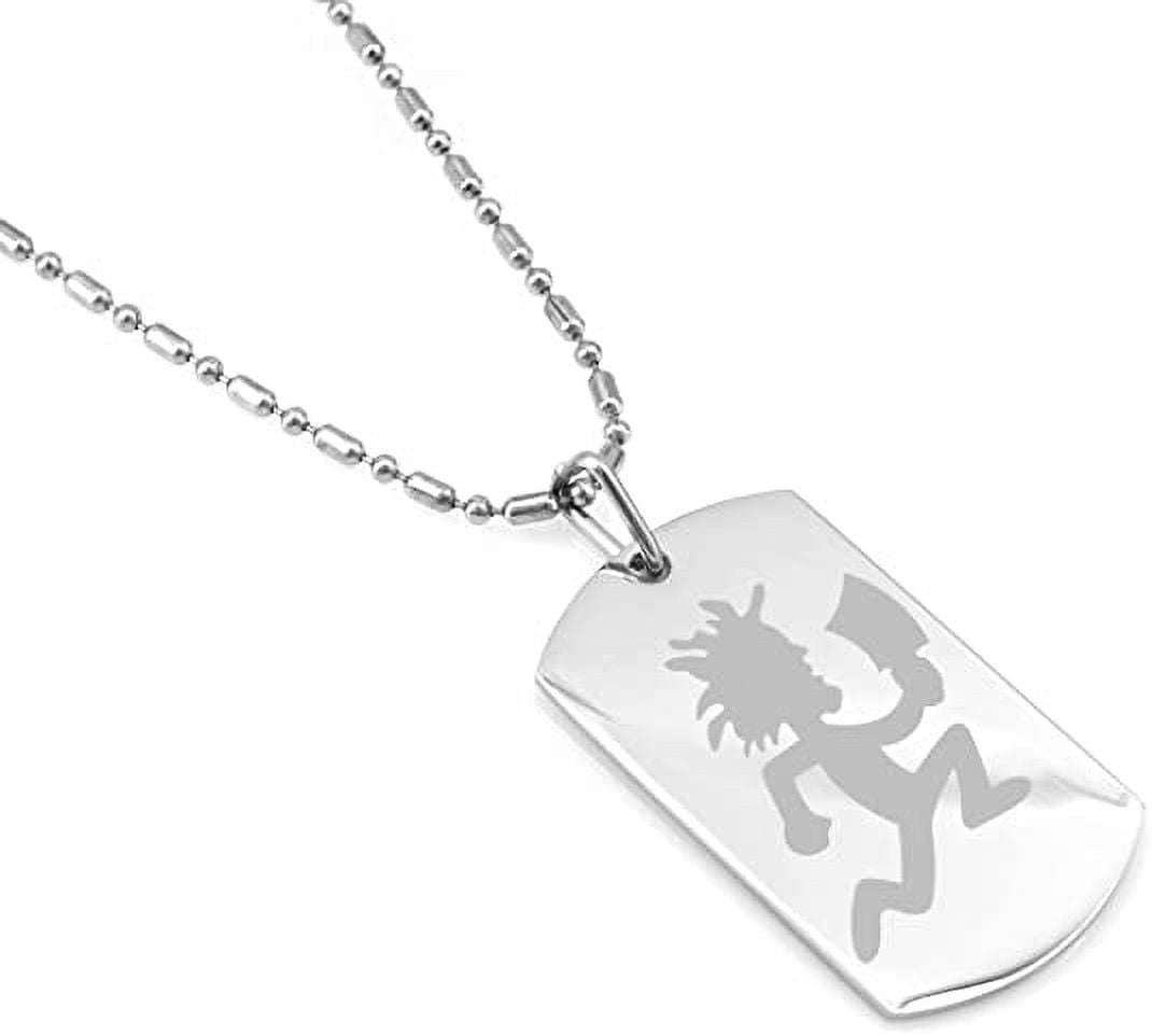 SILVER Hatch Man Insane Clown Dog Tag Pendant Necklace
