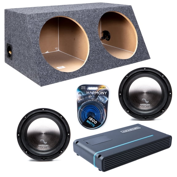 Slanted Sealed Hatchback Enclosure w/ HA-A122 12" Sub, 1000W Amplifier, Amp Kit