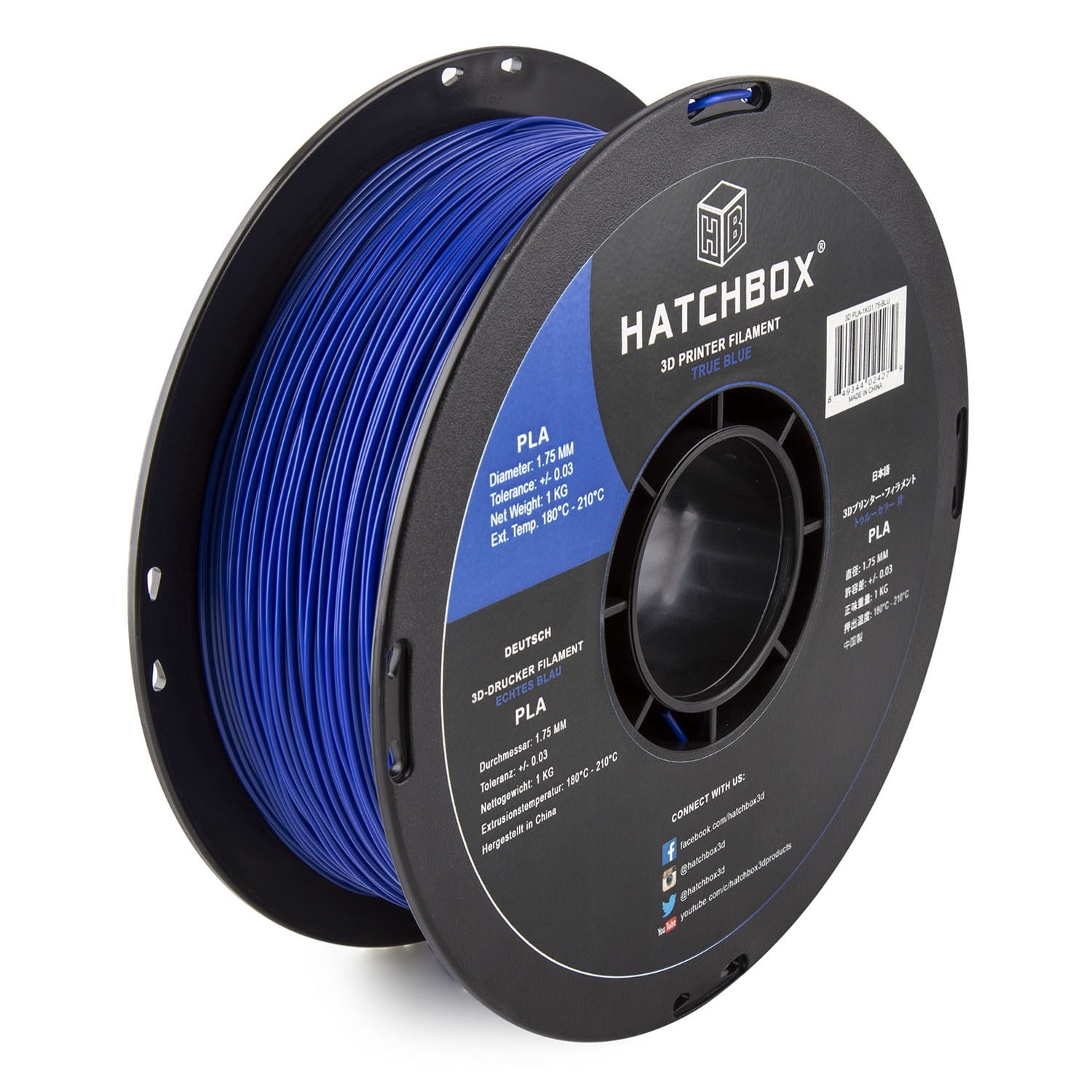 HATCHBOX PLA 3D Printer Filament, 1.75mm, 1kg Spool, Blue, Dimensional ...