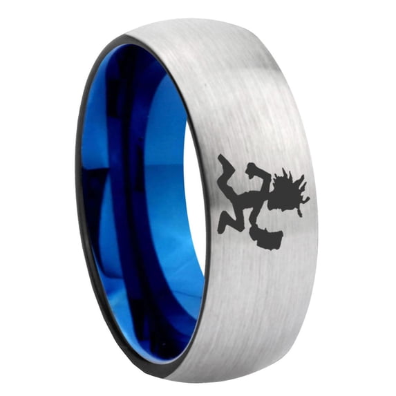 Hatchet Man 8MM Matte Dome Gray and Blue Tungsten Carbide Ring