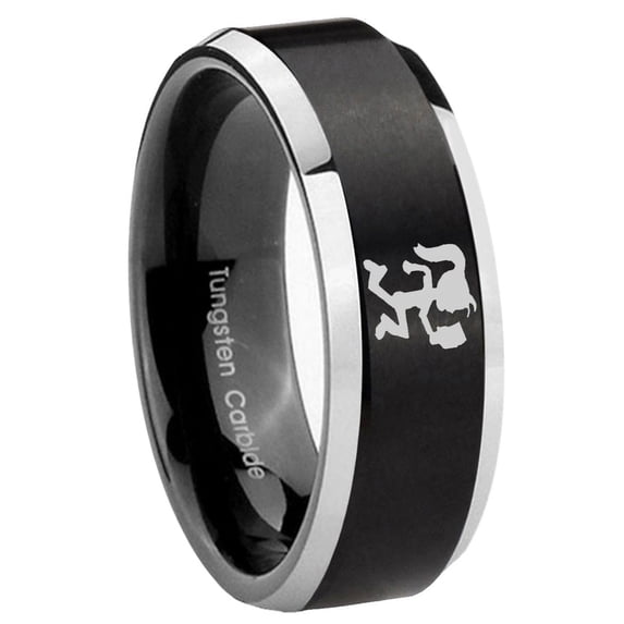 Hatchet Woman Beveled Edge Brush Black 2 Tone Tungsten Ring 10MM