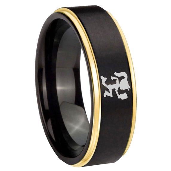 Hatchet Woman Step Edge Black And Gold Tungsten Men's Ring 10MM