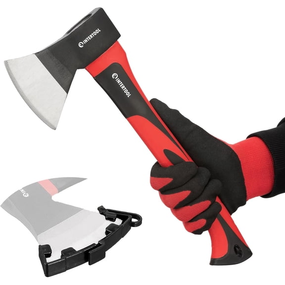 Hatchet for Chopping Wood and kindling - Small Hand Axe Camping Firewood 15 Survival Ax with Shock-Absorbing Fiberglass Anti-Slip Handle HT-0261