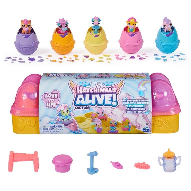 Hatchimals Alive, Pink Yellow Egg Carton Toy with Mini Figures