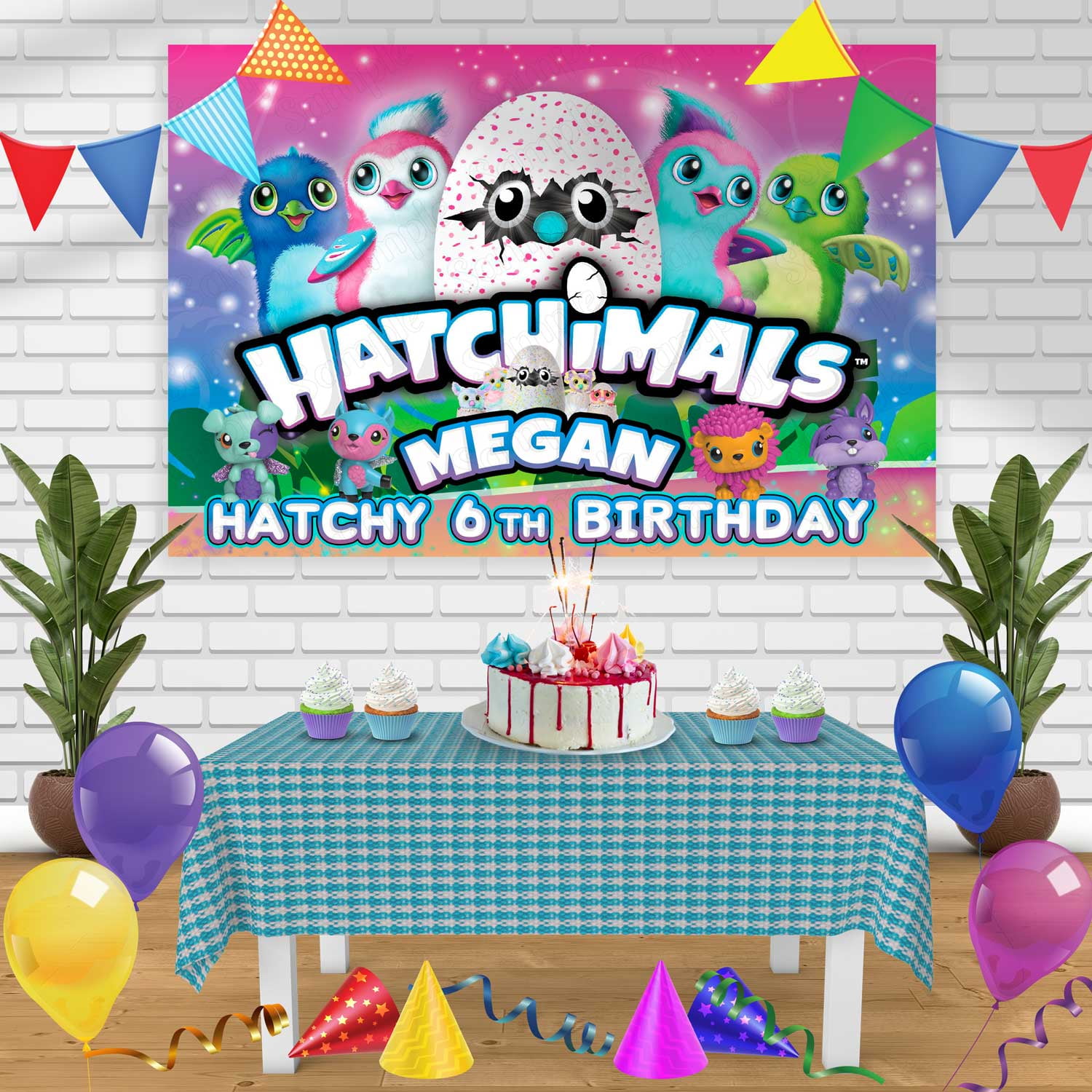 Hatchimals Birthday Banner Personalized Party Backdrop Decoration 60 x 44 Inches