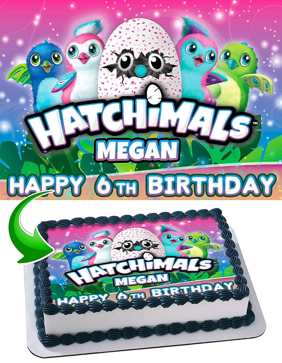INKUTEN Hatchimals Edible Cake Image Topper Personalized Picture 1/4 Sheet (8"x10.5")