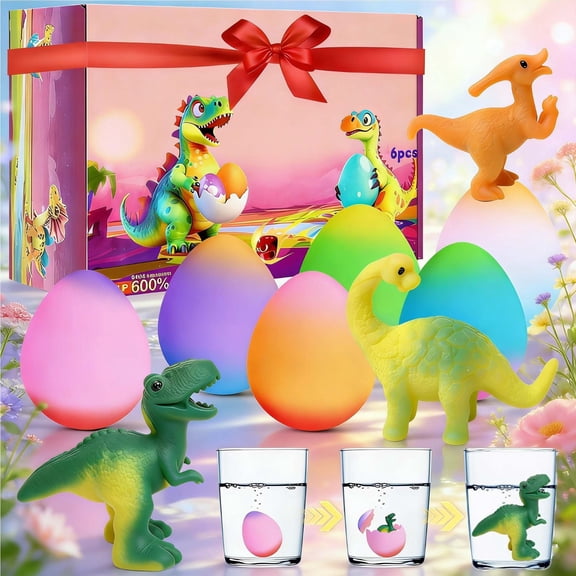 Hatching Dinosaur Surprise Eggs For Kids, 6-Pack Easter Basket Dinosaur Toys That Grow Up To 600%, Educational Interactive Science Experiment For Boys And Girls Ages 3 And Up