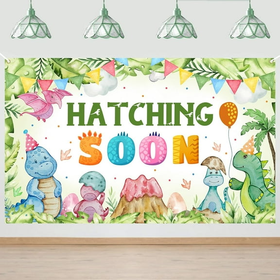 Hatching Soon Backdrop Dinosaur Baby Shower Party Decorations Banner for Boys Watercolor Dino Hatching Soon Baby Shower Party Photography Background Supplies