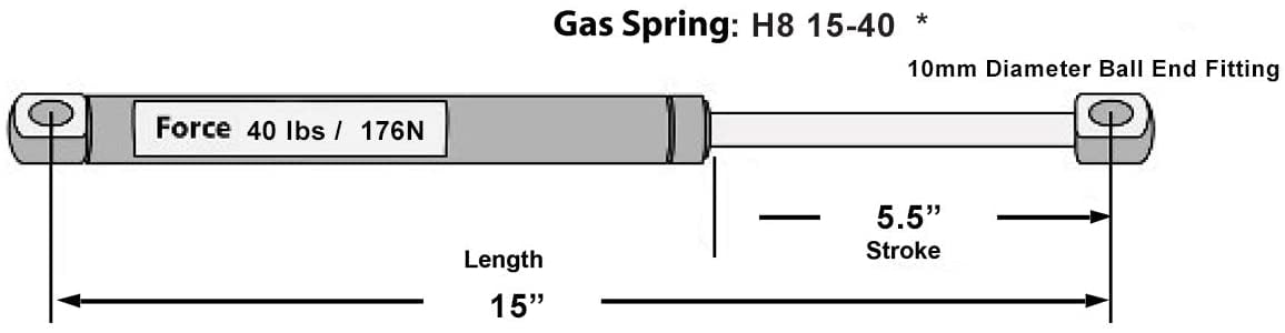 Hatchlift Products Gas Spring 15" x 40 lb Force