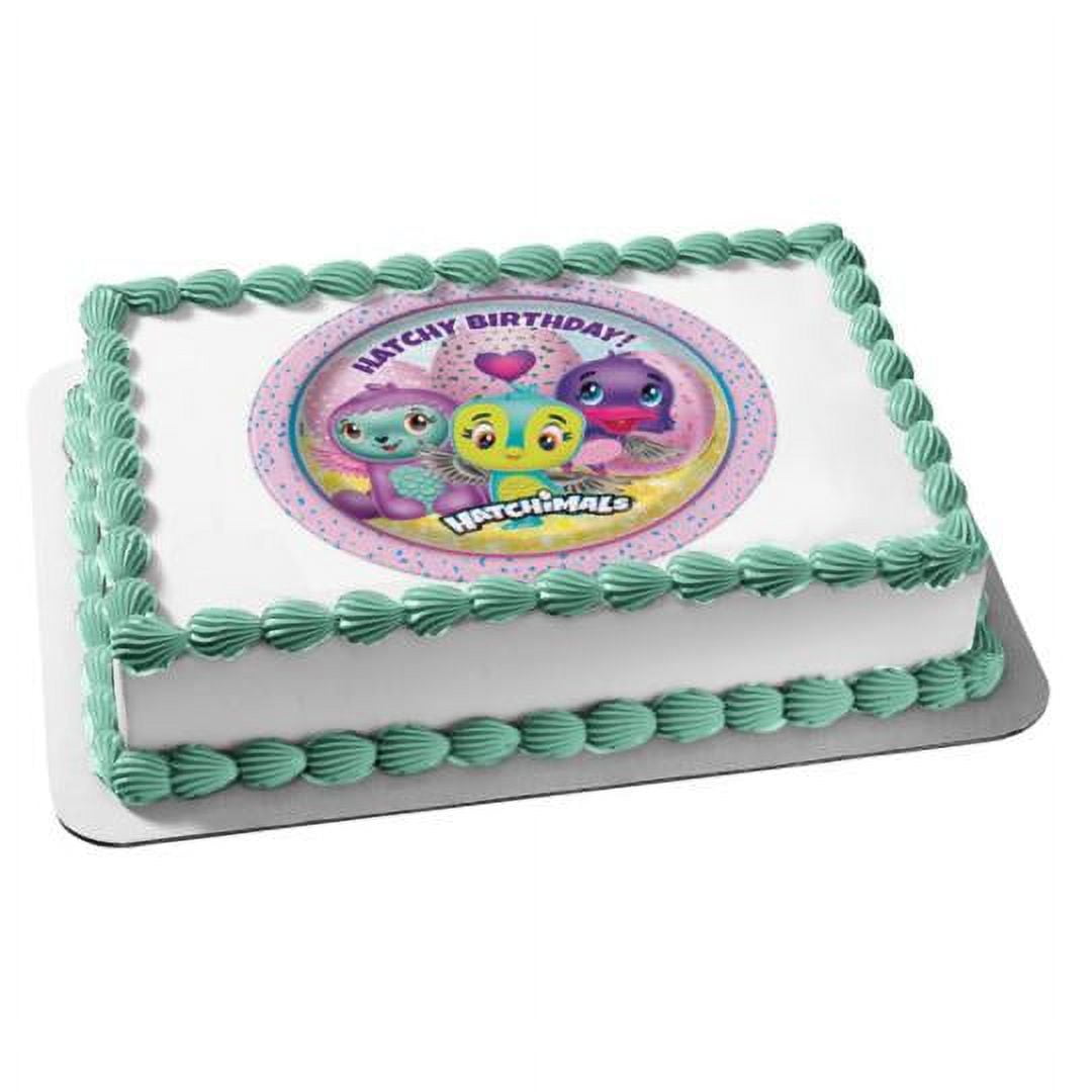 A BIRTHDAY PALCE Hatchy Birthday Hatchimals Hearts Purple Background Edible Cake Topper Image ABPID00201