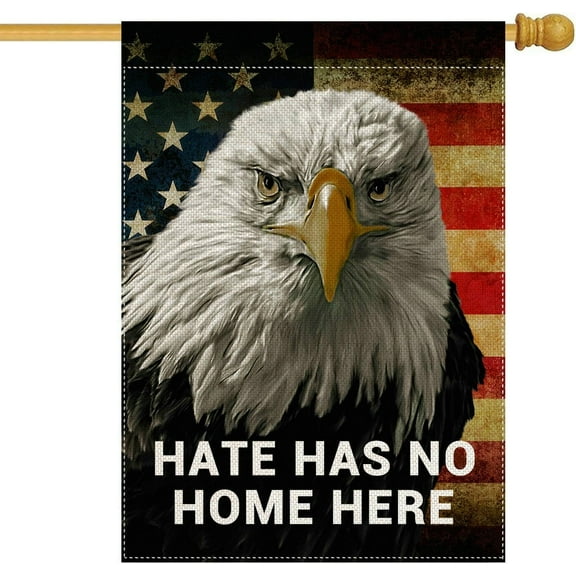 Hate Has No Home Here House Flags - Double Sided Outdoor Holidays Yard Flags Bald Eagle USA Flag Decoration 28 x 40 Inch