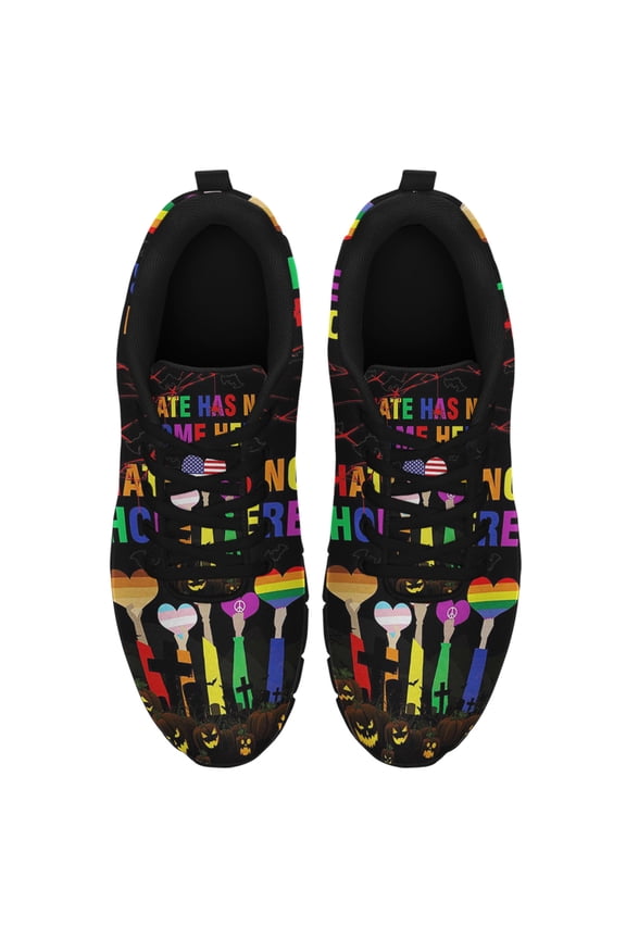 Hate Has No Home Here Lgbt Pumpkin Halloween Running Shoes Sneakers Mesh Black Size 5