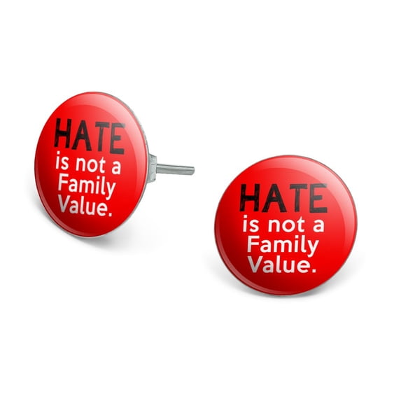 Hate is Not a Family Value Novelty Silver Plated Stud Earrings