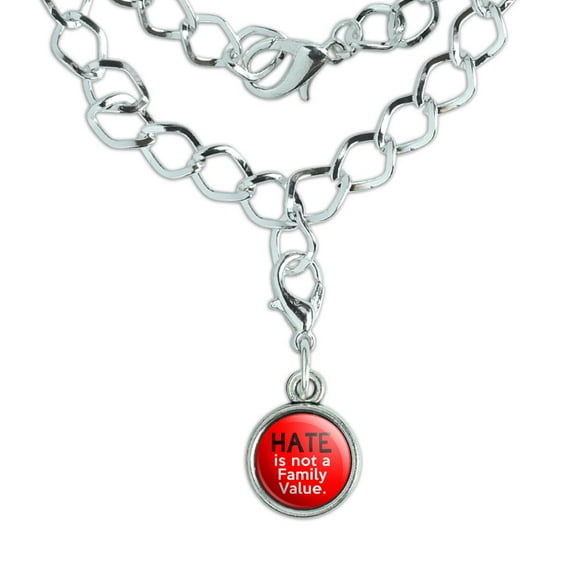 Hate is Not a Family Value Silver Plated Bracelet with Antiqued Charm