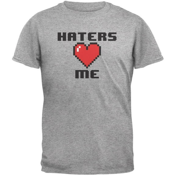 Haters Heart Me 8 Bit Heather Grey Adult T-Shirt - Large