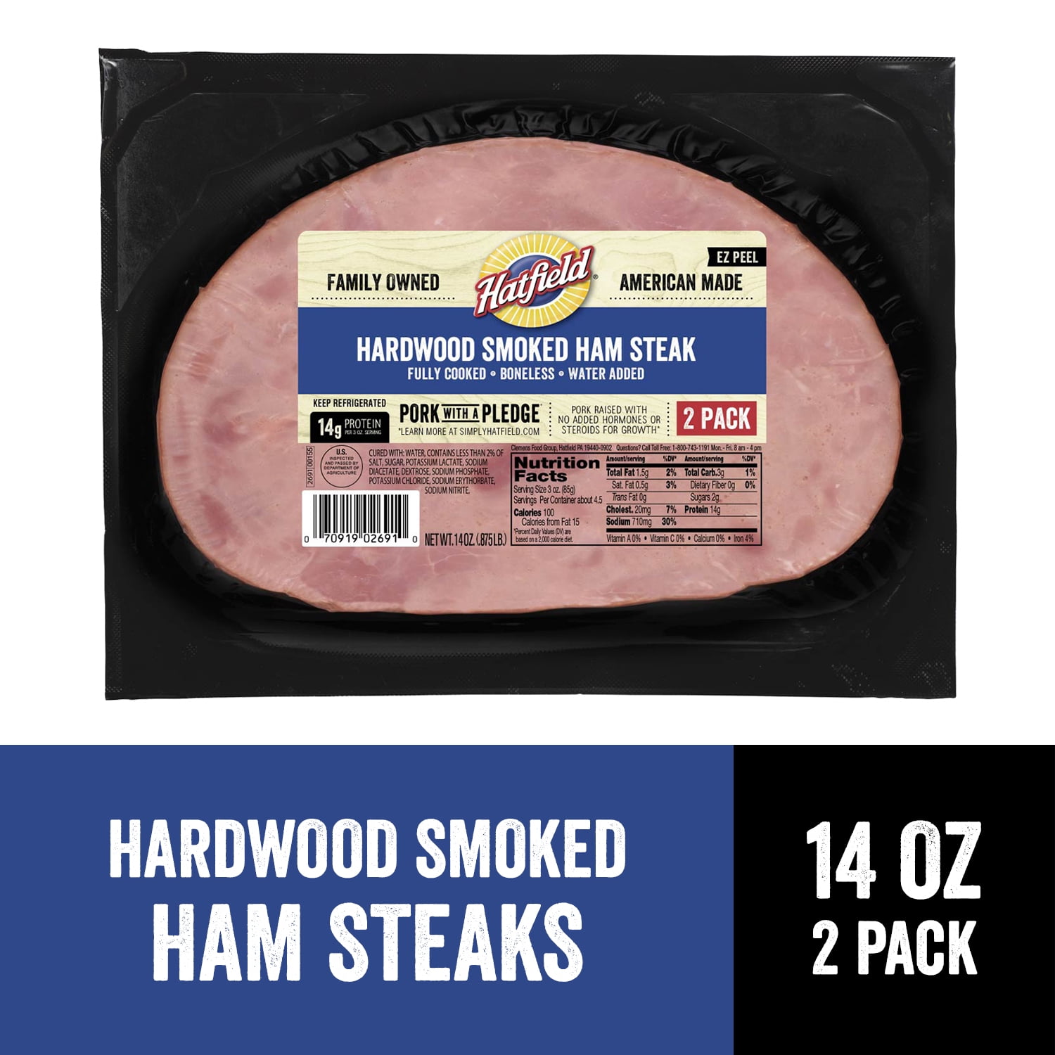 Hatfield Boneless Hardwood Smoked Ham Steaks 2 Pack 14OZ