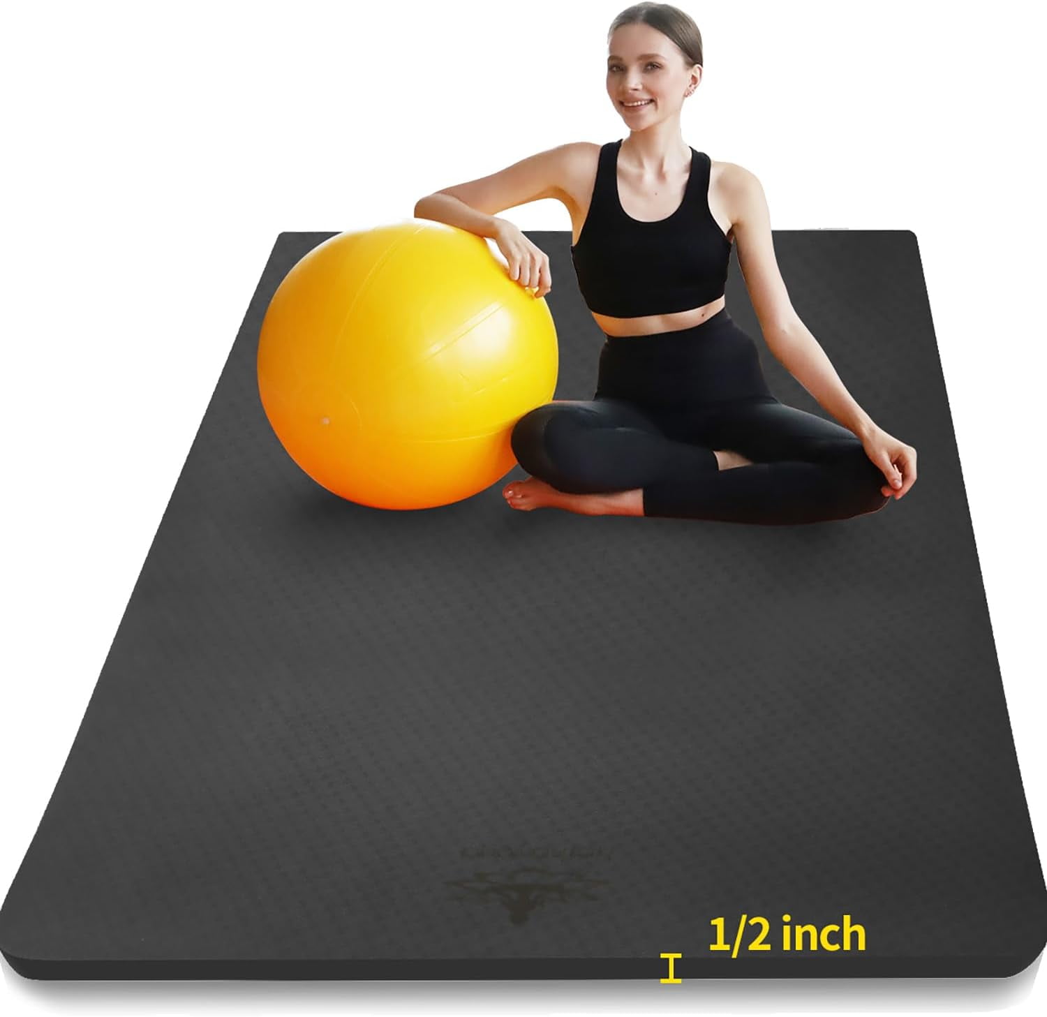 Large TPE Yoga Mat 6'x4'x1/2" Extra Thick Non-Slip Exercise Mat - for Yoga Pilates & Home Gym Workouts