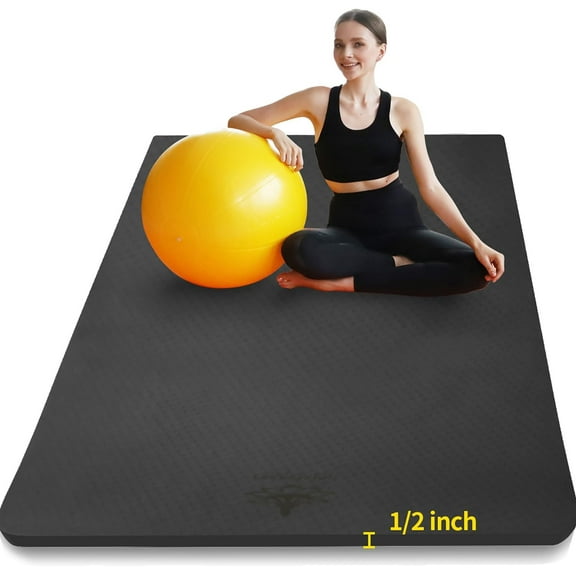 Large TPE Yoga Mat 6'x4'x1/2" Extra Thick Non-Slip Exercise Mat - for Yoga Pilates & Home Gym Workouts