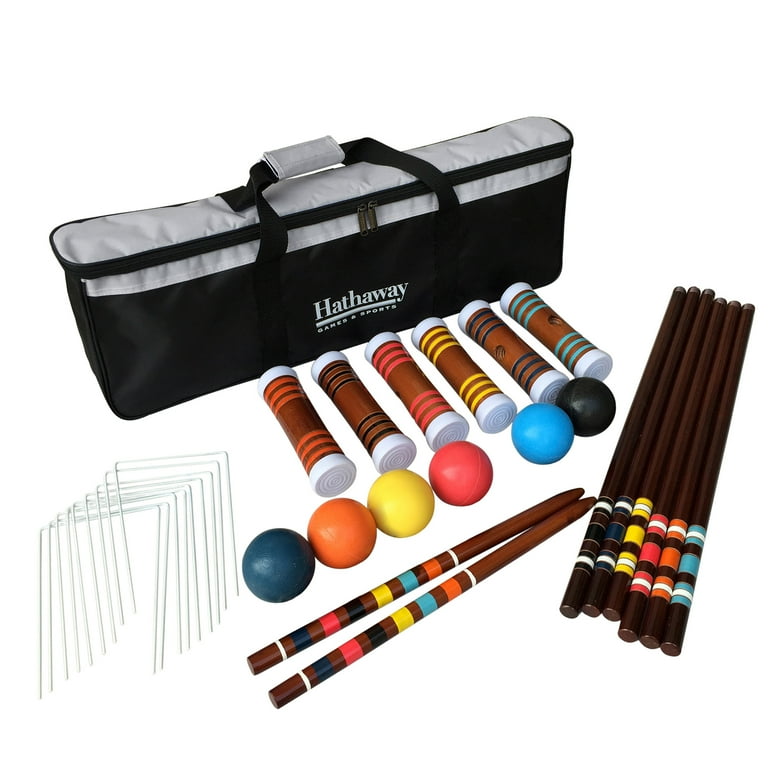 Hathaway 6-Player Croquet Set with Mallets Balls Wickets Stakes