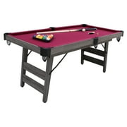 Hathaway Pendleton Portable 6 Foot Pool Table   Space-Saving with Full Set of Billiard Balls, Cues, Chalk and Brush - Foldable Billiard Table with Burgundy Felt, Driftwood Finish