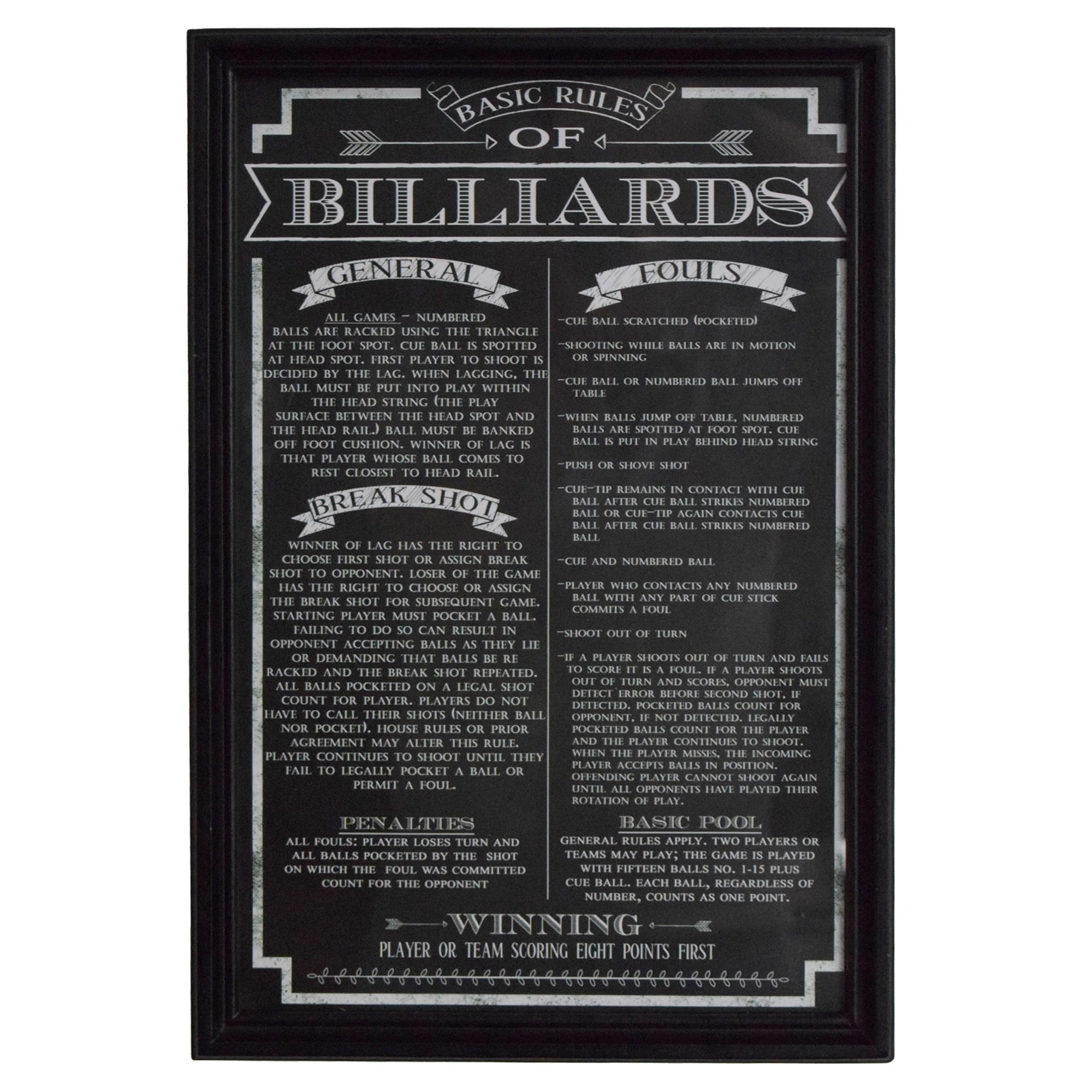 Elegant Billiard Rules 19" x 13" Framed Art Print in Black