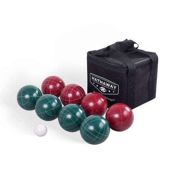 Hathaway Bocce Ball Set w/8 Bocce Balls, 1 Pallino Ball, & Nylon Carry Bag - Green & Red
