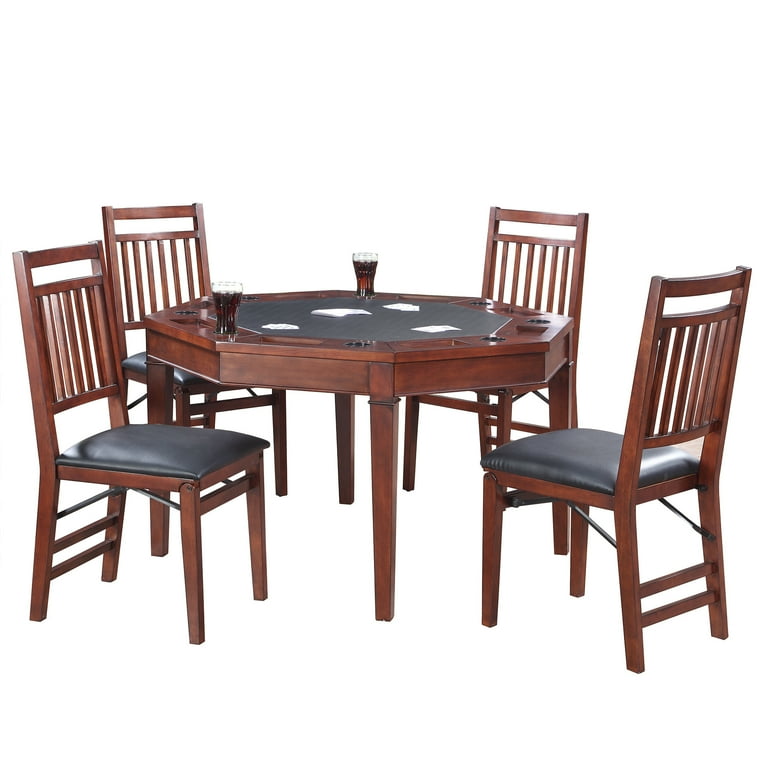 Hathaway Broadway Folding Poker Table Chairs Set 48 in Walnut Finish