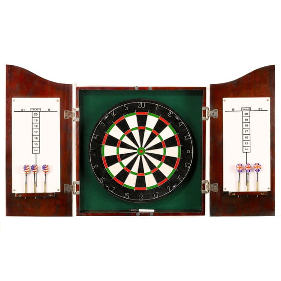 Hathaway CenterPoint Solid Wood Dartboard and Cabinet Set - Dark Cherry Finish