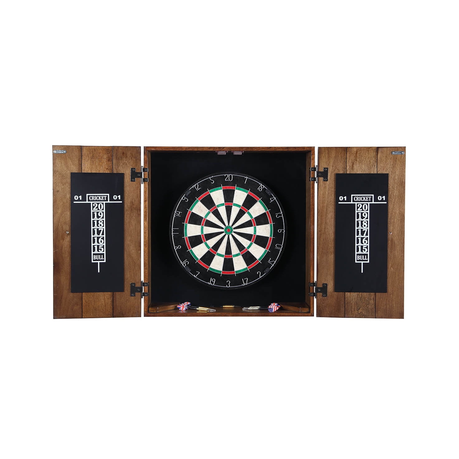 Rustic Oak Solid Wood Dartboard Cabinet Set with Bristle Board