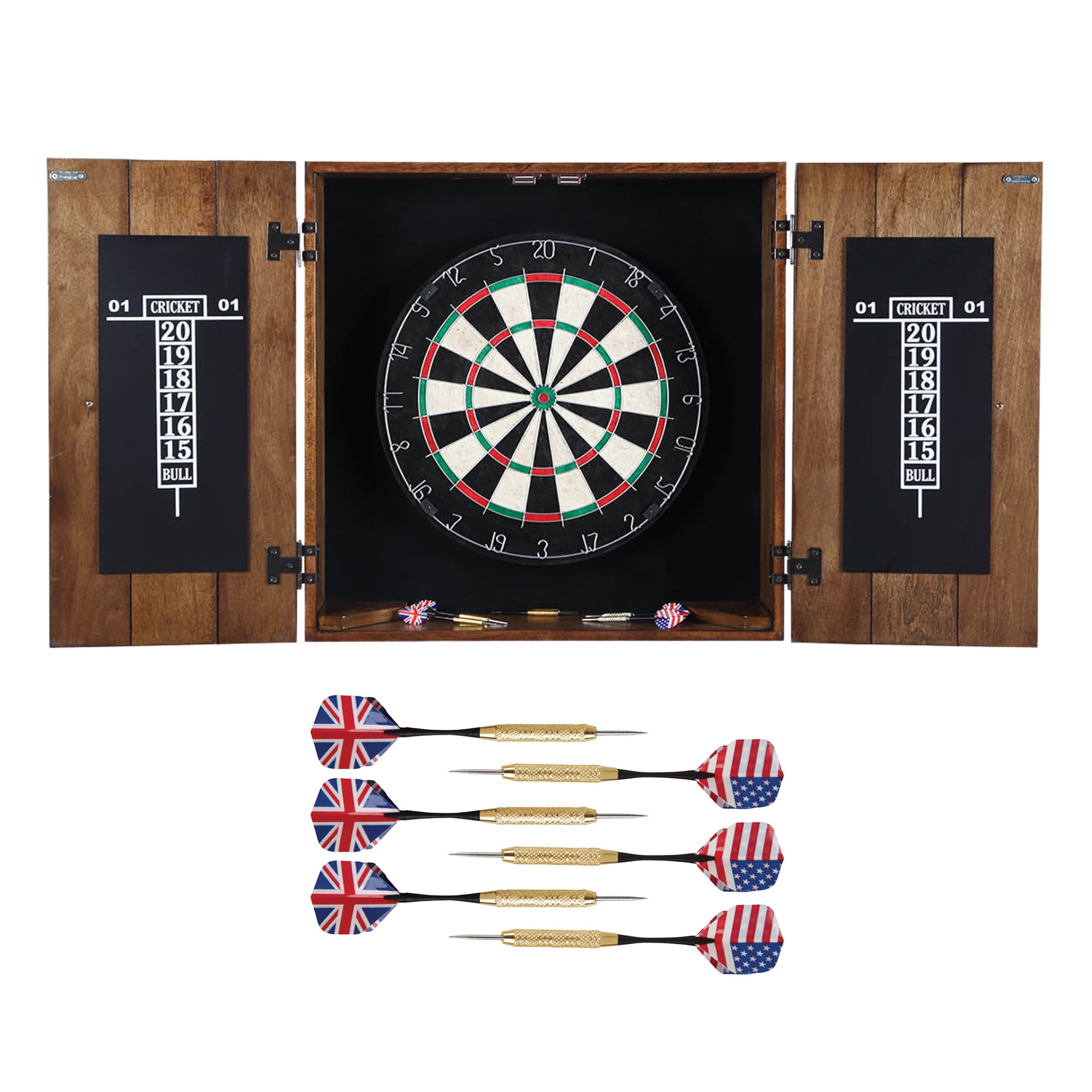 Rustic Oak Solid Wood Dartboard Cabinet Set with Bristle Board