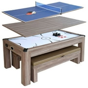 Hathaway Driftwood 7-ft Air Hockey Table Tennis Combo Set w/Benches