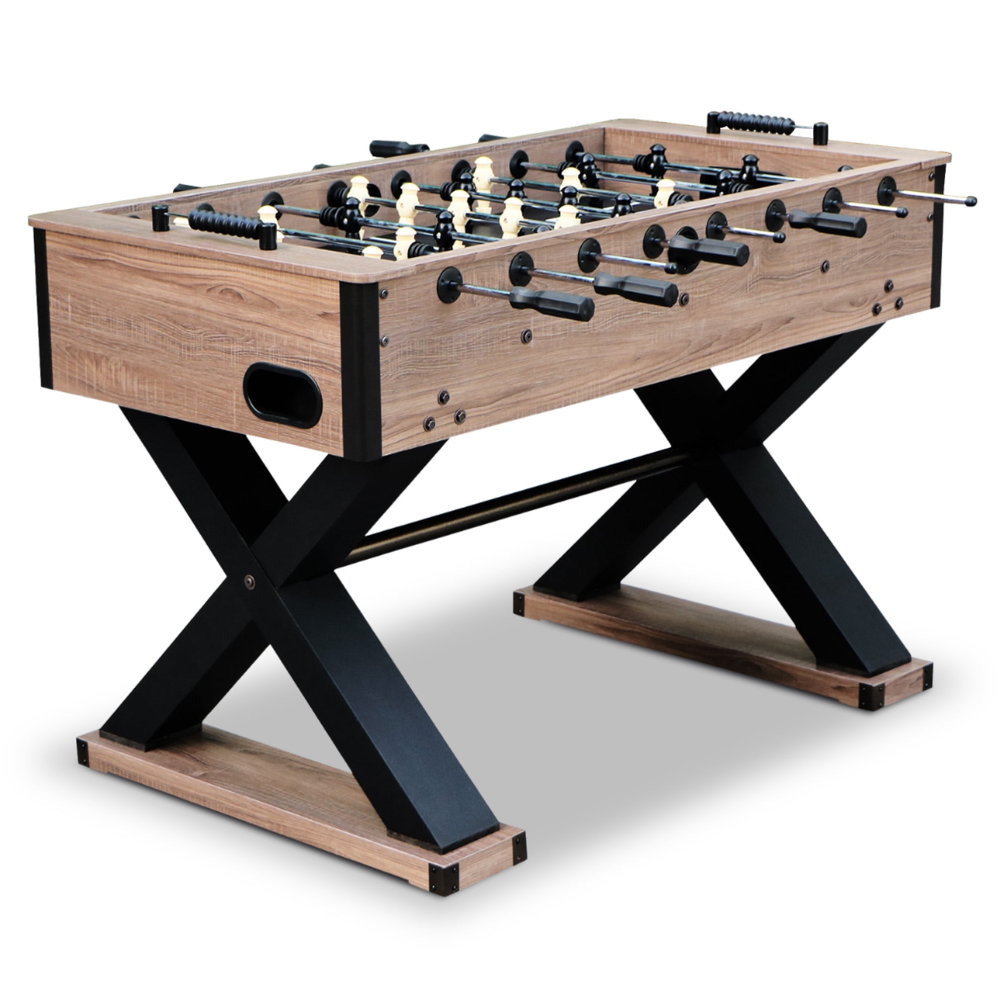 Driftwood and Black 54-Inch Foosball Table with X-Pattern Base