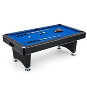 Hathaway Hustler 8ft Pool Table for Game Room   Billiard Table with Poly-Coated Playfield, Ball Return System, Leg Levelers   Includes Cues, Pool Balls, Chalk, Triangle, Brush   Black & Blue