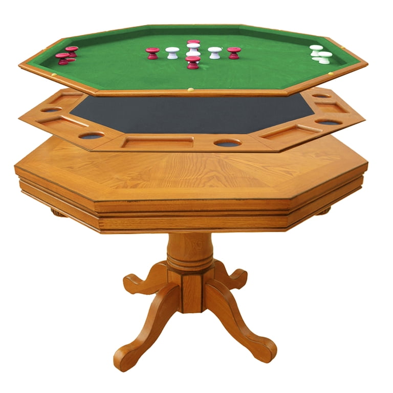 Hathaway Kingston Oak 3-in-1 Poker, Dining, Bumper Pool Game Combo
