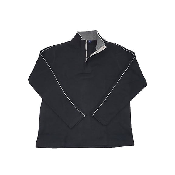 Hathaway Mens Ribbed Knit Sweater, Black, White Stripe Medium