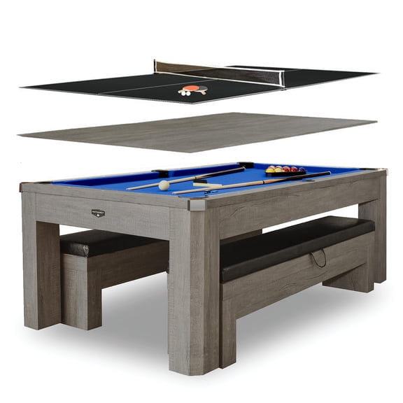 Hathaway Newport 7-ft Pool Table Combo Set with Benches - Rustic Gray Finish