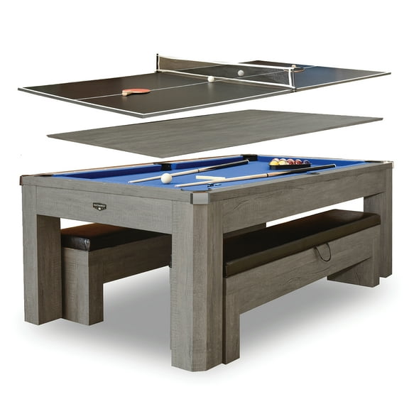 Hathaway Newport 7-ft Pool Table Combo Set with Benches - Rustic Gray Finish